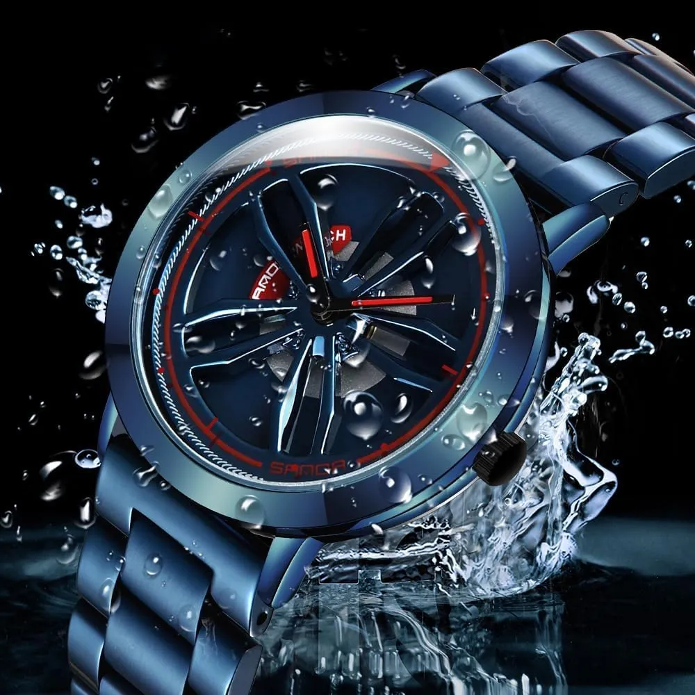Rim Hub Design Fashion maker dedicate Quartz Stylish Wristwatch with Stainless Steel Strap Gifts for Car Enthusiasts Gosasa Creative Men??s Wrist Watch 3D Spinning Car Wheel Watches Rotating 