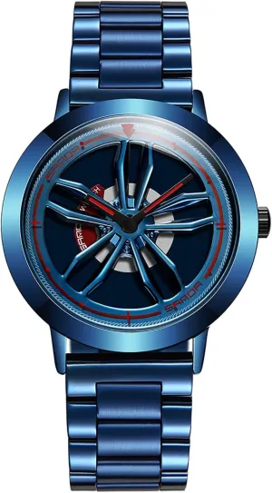 Rim Hub Design Fashion maker dedicate Quartz Stylish Wristwatch with Stainless Steel Strap Gifts for Car Enthusiasts Gosasa Creative Men??s Wrist Watch 3D Spinning Car Wheel Watches Rotating 