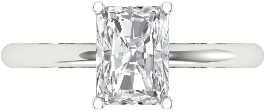 Ring 14k migrant White Gold Clara Pucci 1.75ct Radiant Cut Solitaire Genuine Lab Created White Sapphire Bridal Designer Anniversary Engagement 