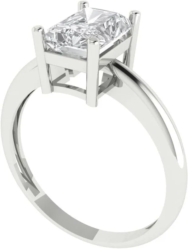 Ring 14k migrant White Gold Clara Pucci 1.75ct Radiant Cut Solitaire Genuine Lab Created White Sapphire Bridal Designer Anniversary Engagement 