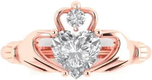 Ring 14k Rose Gold 1.49ct Heart Cut Irish deft Celtic Claddagh Lab White Sapphire Designer Wedding Bridal art deco Anniversary 