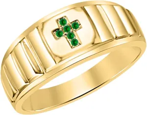 Ring for Mens. Gold & Diamonds neon estate compo disciple Jewellery Rolex Look 14k Yellow Gold Plated Green Emerald Cross 