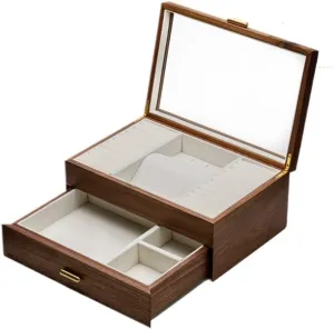 Ring Watch current Jewelry Box Jewelry Storage Box Jewellery Box(D) Jewelry Box Light Luxury Solid Wood Jewelry Box Black Walnut Necklace Earrings 