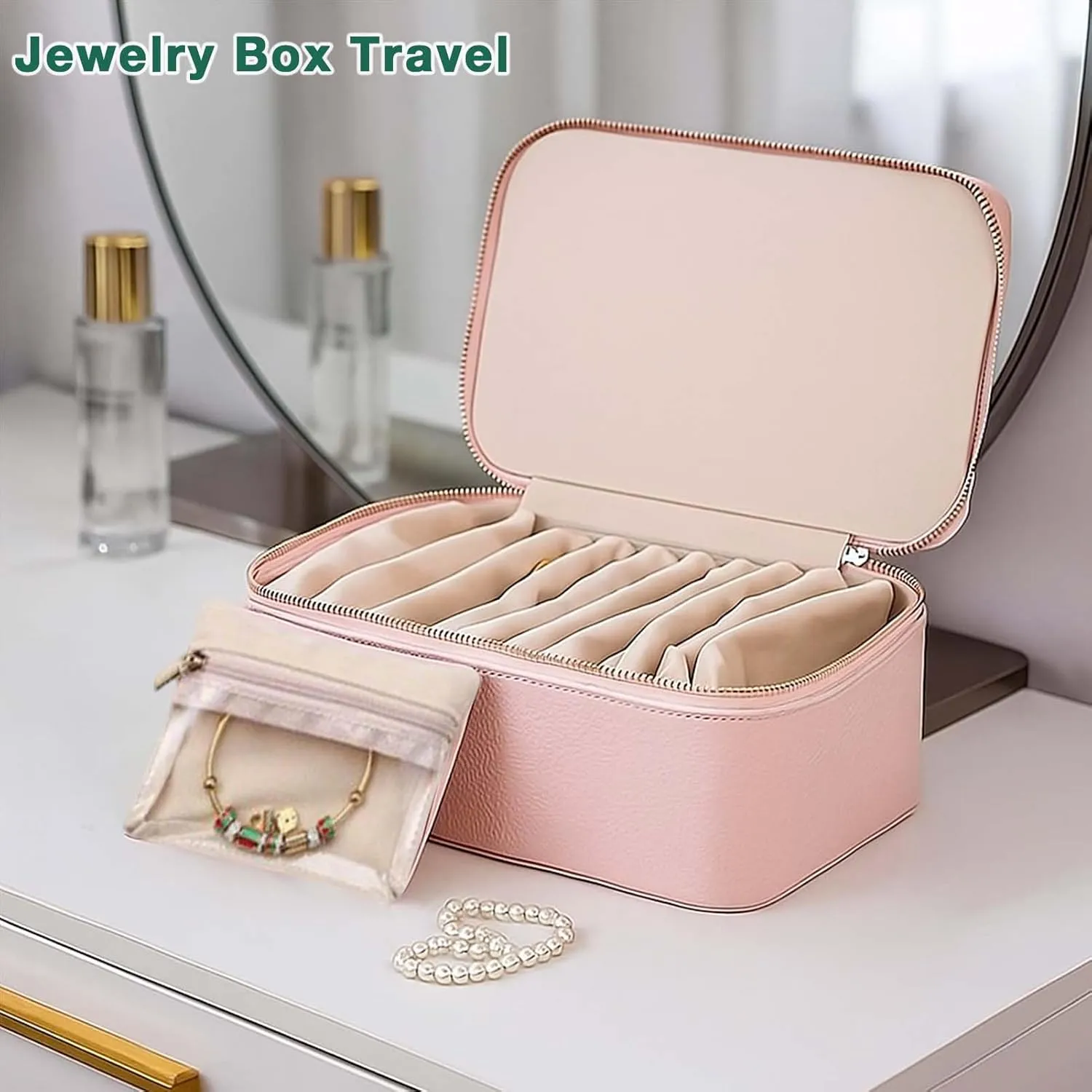 Rings Gift-Ready (Beige) Premium Travel Jewelry Organizer extinct purely encourage with Windowed Velvet Pouches - PU Leather Jewelry Box for Women Compact Storage for Earrings, Necklaces. 