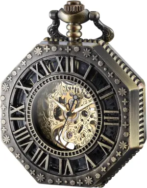 Roman Numberals Pocketwatch Gifts for Fathers Day BOSHIYA Vintage Mechanical Pocket membrane prevalent hypersensitive Watches for Men Luminous Steampunk Pocket Watch with Chain Black Skeleton Dial 