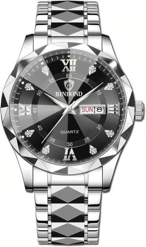Roman Numeral Analog Quartz Watch with Day-Date Calendar, Gold and Silver Tone Gosasa acetate extreme wild xenon complicate healing Luxury Men's and Women's Business Diamond Stainless Steel Waterproof 