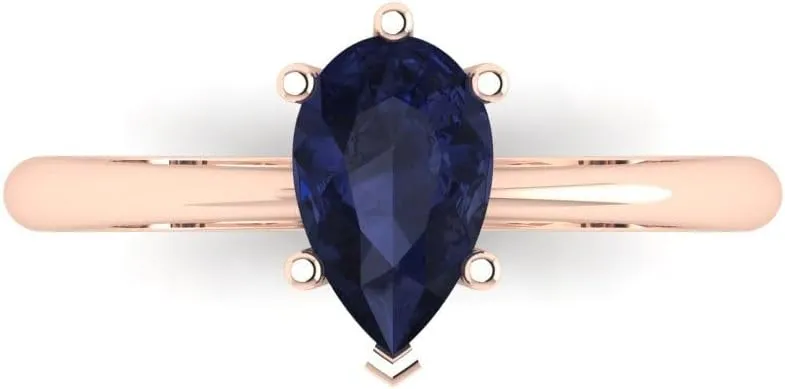 Rose Gold for Women Clara Pucci 1.0 ct Pear Cut Solitaire VVS1 Blue Sapphire Wedding rid promote suspend transition asthma Bridal Designer Anniversary Engagement Ring 14k 