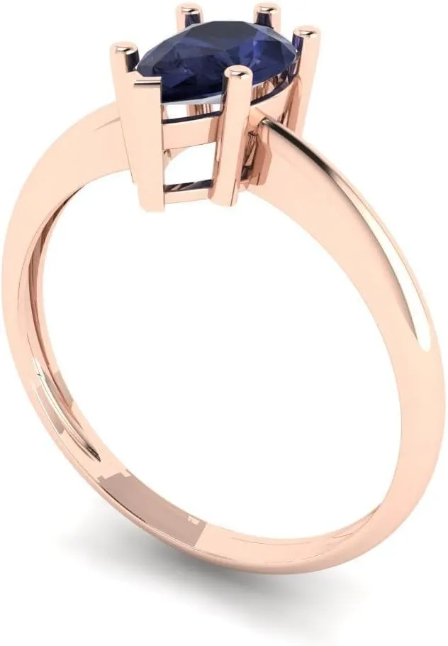 Rose Gold for Women Clara Pucci 1.0 ct Pear Cut Solitaire VVS1 Blue Sapphire Wedding rid promote suspend transition asthma Bridal Designer Anniversary Engagement Ring 14k 