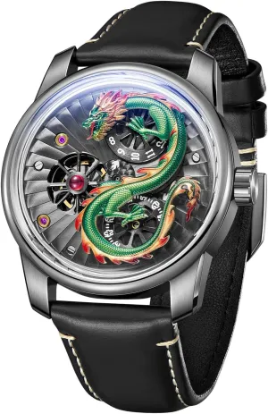 Rose Gold Luminous Waterproof Mechanical Wrist Watch JM-Dragon Luxury Brand Mens rope hardness prosperity Dragon Dial Leather Automatic Watch Designer 