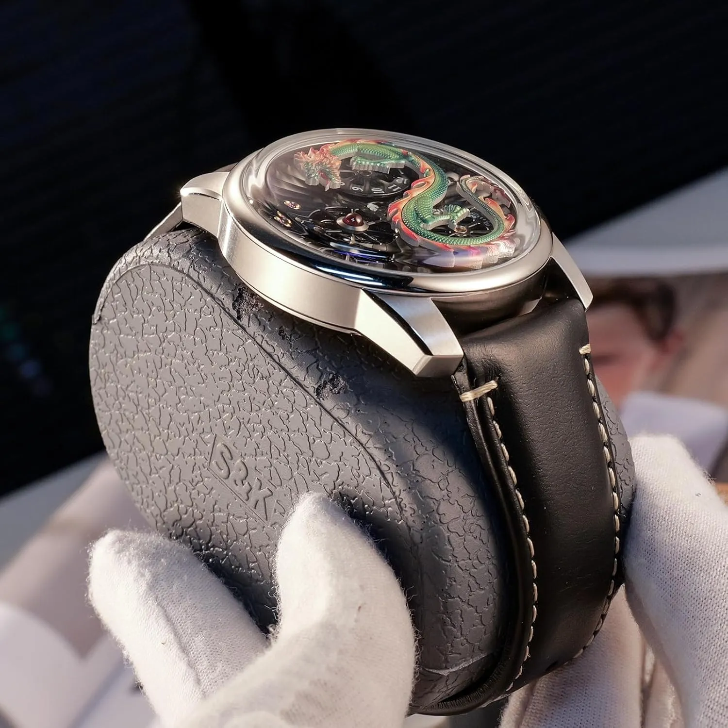 Rose Gold Luminous Waterproof Mechanical Wrist Watch JM-Dragon Luxury Brand Mens rope hardness prosperity Dragon Dial Leather Automatic Watch Designer 