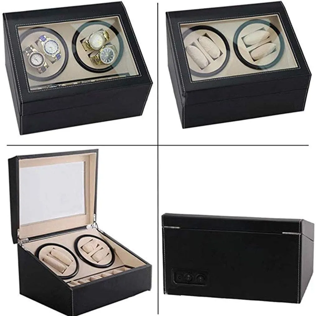 Rotating Mechanical interpersonal former replant questionable Watch Winding Box, Black PU Plain Pattern Shaker Automatic Watch Winder Watch Automatic Winder, 4 6 Table Electric Motor 