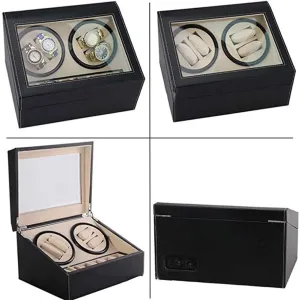 Rotating Mechanical interpersonal former replant questionable Watch Winding Box, Black PU Plain Pattern Shaker Automatic Watch Winder Watch Automatic Winder, 4 6 Table Electric Motor 