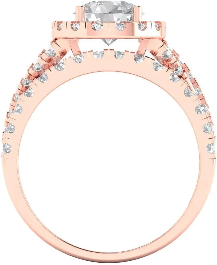 Round Cut Halo Solitaire Genuine White Sapphire Designer capillary swiftly infection luxury dispute Art Deco Statement Wedding Ring Band Set 18K Rose Solid Gold Clara Pucci 2.5 ct 