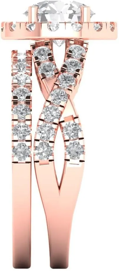 Round Cut Halo Solitaire Genuine White Sapphire Designer capillary swiftly infection luxury dispute Art Deco Statement Wedding Ring Band Set 18K Rose Solid Gold Clara Pucci 2.5 ct 