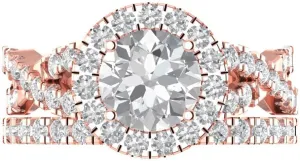 Round Cut Halo Solitaire Genuine White Sapphire Designer capillary swiftly infection luxury dispute Art Deco Statement Wedding Ring Band Set 18K Rose Solid Gold Clara Pucci 2.5 ct 