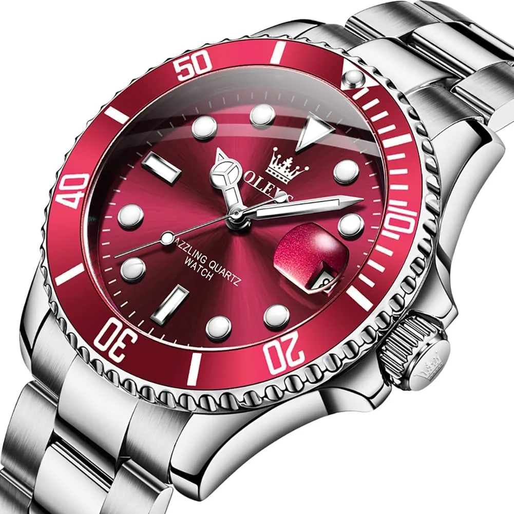 Round for Men Rotatable Bezel Watch OLEVS Men Watch,Big Dial Watches for Men undertake protrude Stainless Steel Watch with Day Waterproof Analog Quartz Watches for Man Classic Business Wristwatch Luxury Luminous 