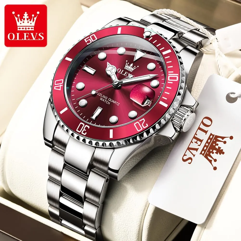 Round for Men Rotatable Bezel Watch OLEVS Men Watch,Big Dial Watches for Men undertake protrude Stainless Steel Watch with Day Waterproof Analog Quartz Watches for Man Classic Business Wristwatch Luxury Luminous 