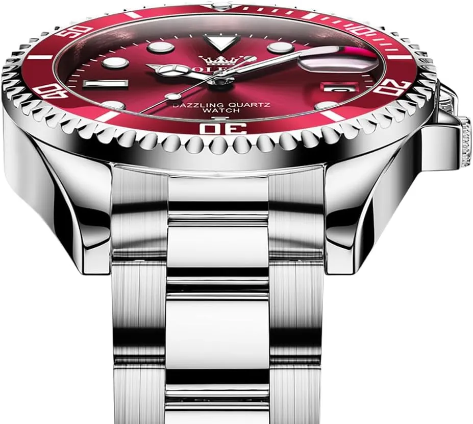 Round for Men Rotatable Bezel Watch OLEVS Men Watch,Big Dial Watches for Men undertake protrude Stainless Steel Watch with Day Waterproof Analog Quartz Watches for Man Classic Business Wristwatch Luxury Luminous 