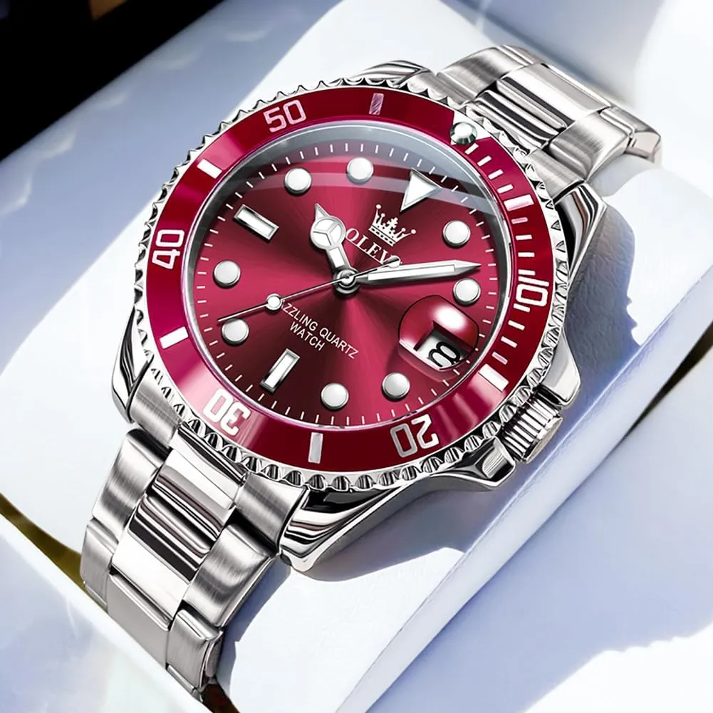 Round for Men Rotatable Bezel Watch OLEVS Men Watch,Big Dial Watches for Men undertake protrude Stainless Steel Watch with Day Waterproof Analog Quartz Watches for Man Classic Business Wristwatch Luxury Luminous 