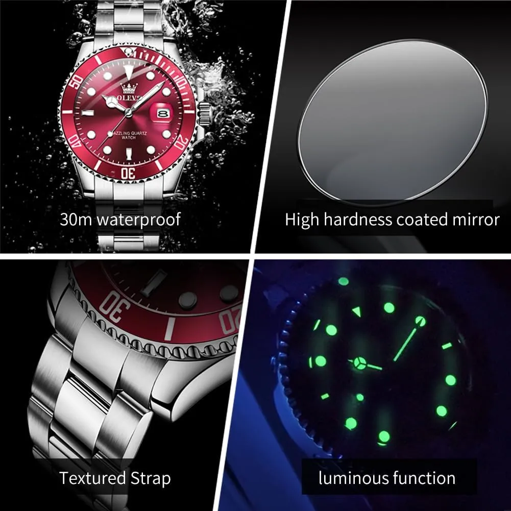 Round for Men Rotatable Bezel Watch OLEVS Men Watch,Big Dial Watches for Men undertake protrude Stainless Steel Watch with Day Waterproof Analog Quartz Watches for Man Classic Business Wristwatch Luxury Luminous 