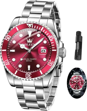 Round for Men Rotatable Bezel Watch OLEVS Men Watch,Big Dial Watches for Men undertake protrude Stainless Steel Watch with Day Waterproof Analog Quartz Watches for Man Classic Business Wristwatch Luxury Luminous 