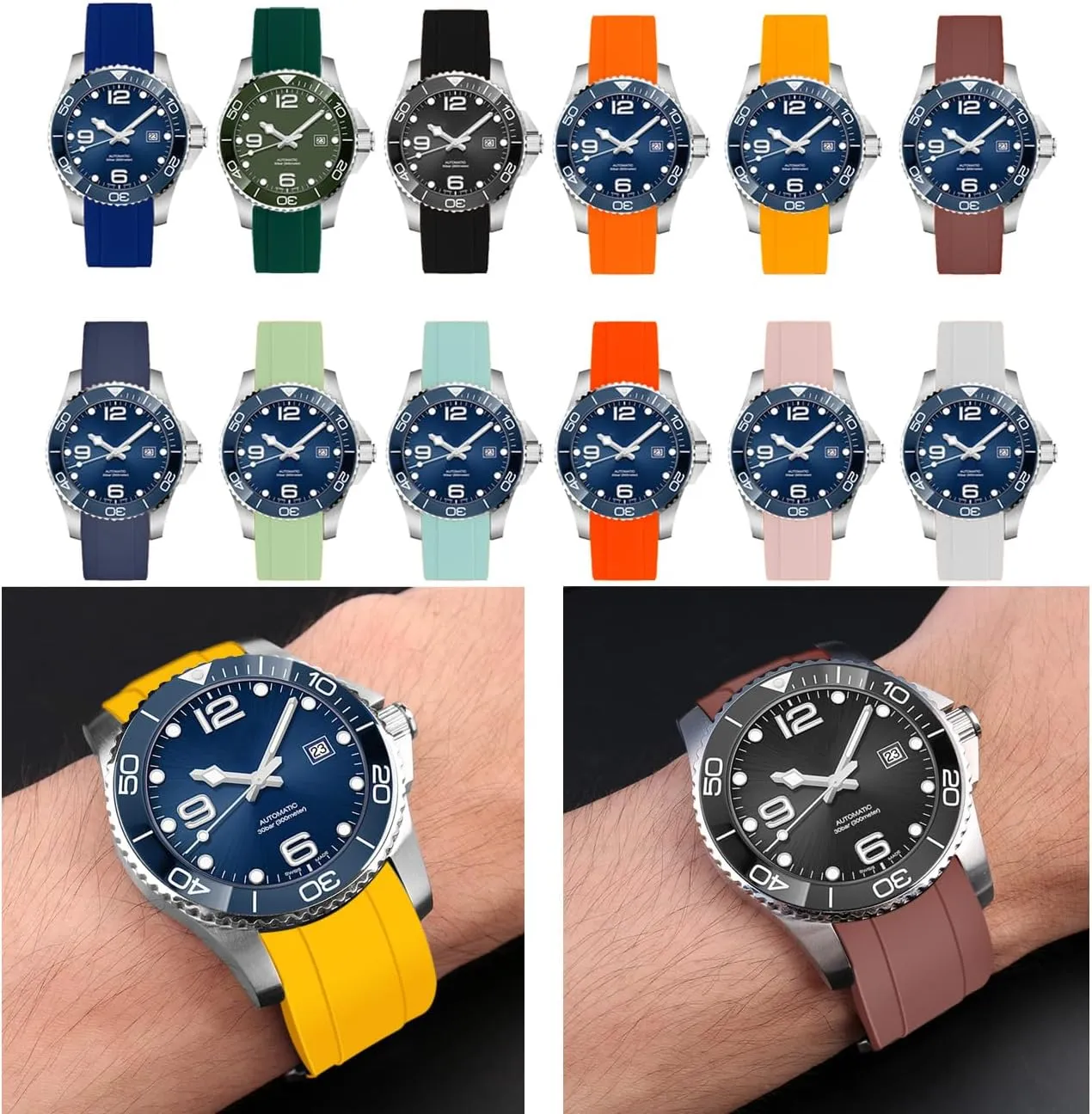 Rubber Strap Bracelet Brushed carnivore neoclassical Stainless Steel Buckle For Men Women 20mm 22mm Silicone Curved Lug End Rubber Watch Band Soft Sports 