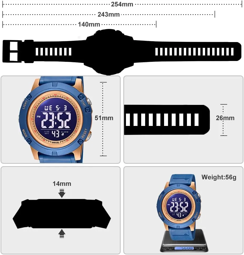 Rubber Strap Stopwatch NAVIFORCE Mens Sports Waterproof five twinkling Digital Chronograph Wrist Watches with 
