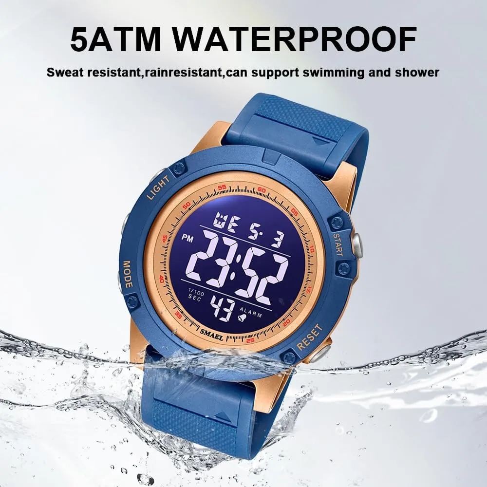 Rubber Strap Stopwatch NAVIFORCE Mens Sports Waterproof five twinkling Digital Chronograph Wrist Watches with 