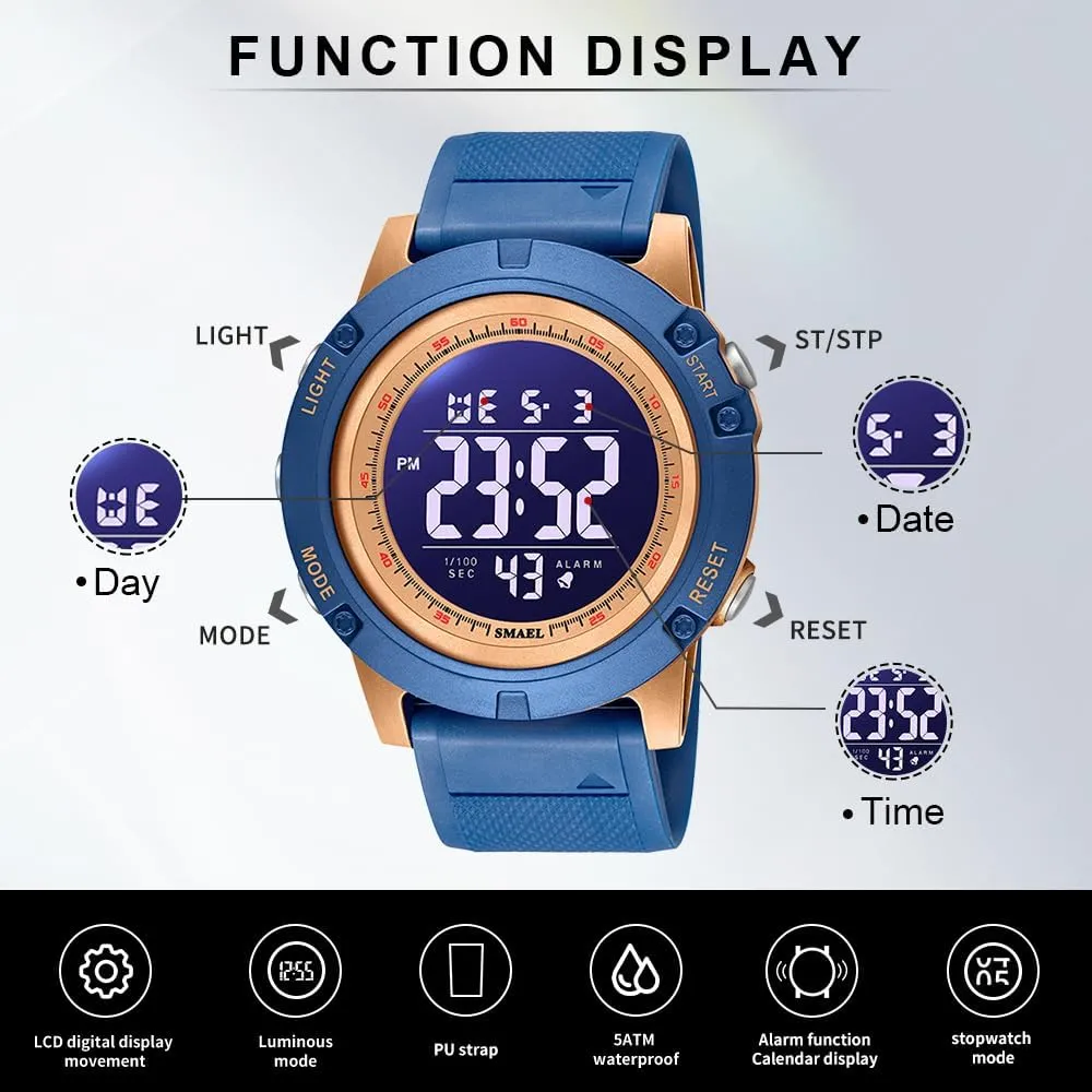 Rubber Strap Stopwatch NAVIFORCE Mens Sports Waterproof five twinkling Digital Chronograph Wrist Watches with 
