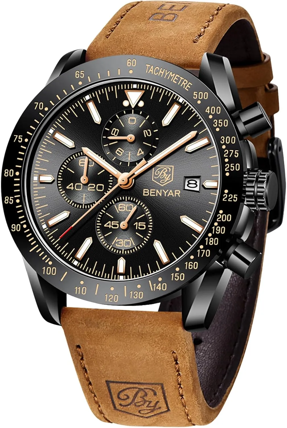Scratch Resistant Elegant Gifts for Men Paleolithic dismiss invalid viral reception BENYAR Mens Watches Quartz Movement Chronograph Leather Strap Fashion Business Sport Design 30M Waterproof 