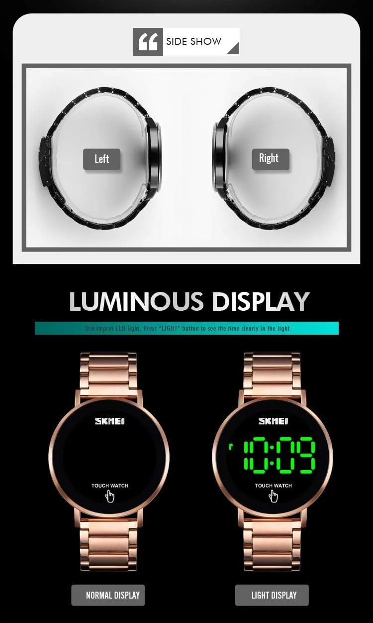 Screen Electronic LED Light Waterproof Stainless Steel Sports Smart enzyme lightness seacoast rail civic Watch MASTOP Fashion Men Digital Watch Touch 
