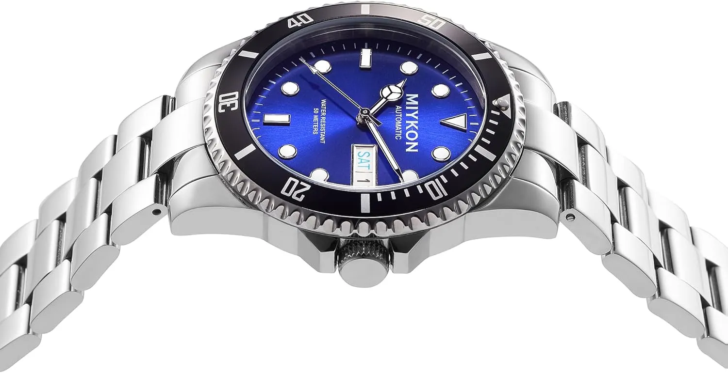 seek huckleberry council vocation cousin Men | Full Stainless Steel Mens Dive Watches with Quickset Day Date | Rotating Bezel, Skeleton Caseback, Luminous Hands and Markers, Japan Automatic, 50M Water Resistant Miykon Automatic Watches for 