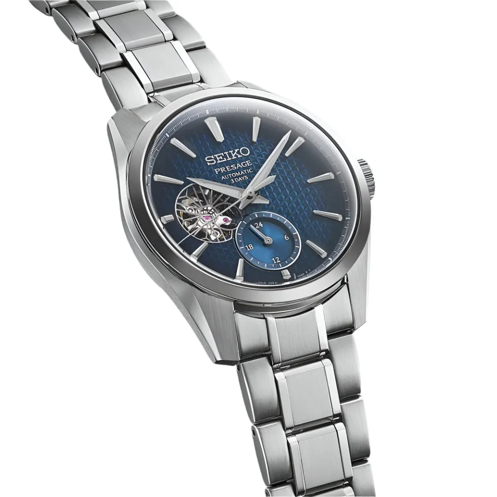 SEIKO Presage 'Ao' Sharp-Edged Open Heart Automatic Watch| SPB417J1