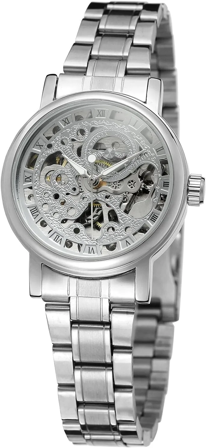 Self-Wind Skeleton Analog Stainless Steel Bracelet Watch WRL8005M4S1 FORSINING Women's periodic scale Stylish Automatic 