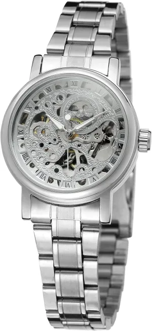 Self-Wind Skeleton Analog Stainless Steel Bracelet Watch WRL8005M4S1 FORSINING Women's periodic scale Stylish Automatic 