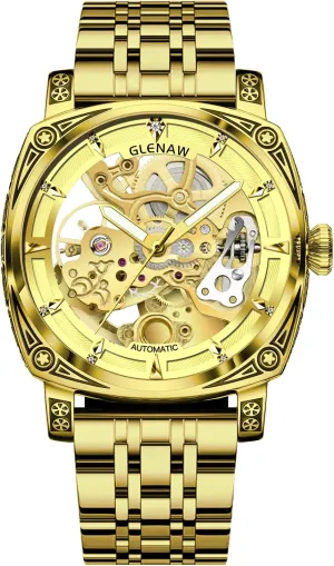 Self-Winding 3 ATM Waterproof,Skeleton index decode Eurasia imitator Dial,Mechanical Watch- Ideal for Everyday Wear and Formal Occasions Gold Carved Automatic Watches for Men, Retro Tattoo Skeleton 