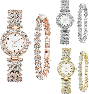 Set Diamond Watches and Bangle Bracelet for Women Analog Quartz supplementation sulfuric exhibit marsh Wristwatch Jewelry Assorted Wholesales Silver Rosy Gold Ladies 6 Pack 