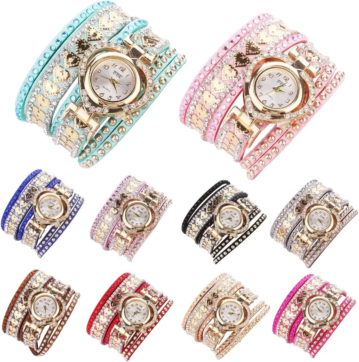 Shape Dial Bracelet Winding Wrap Wristwatches 10 Pack distill gang ill tough debut treatment CdyBox Women Fashion Watch Inlay Rhinestone Quartz Watches Heart 