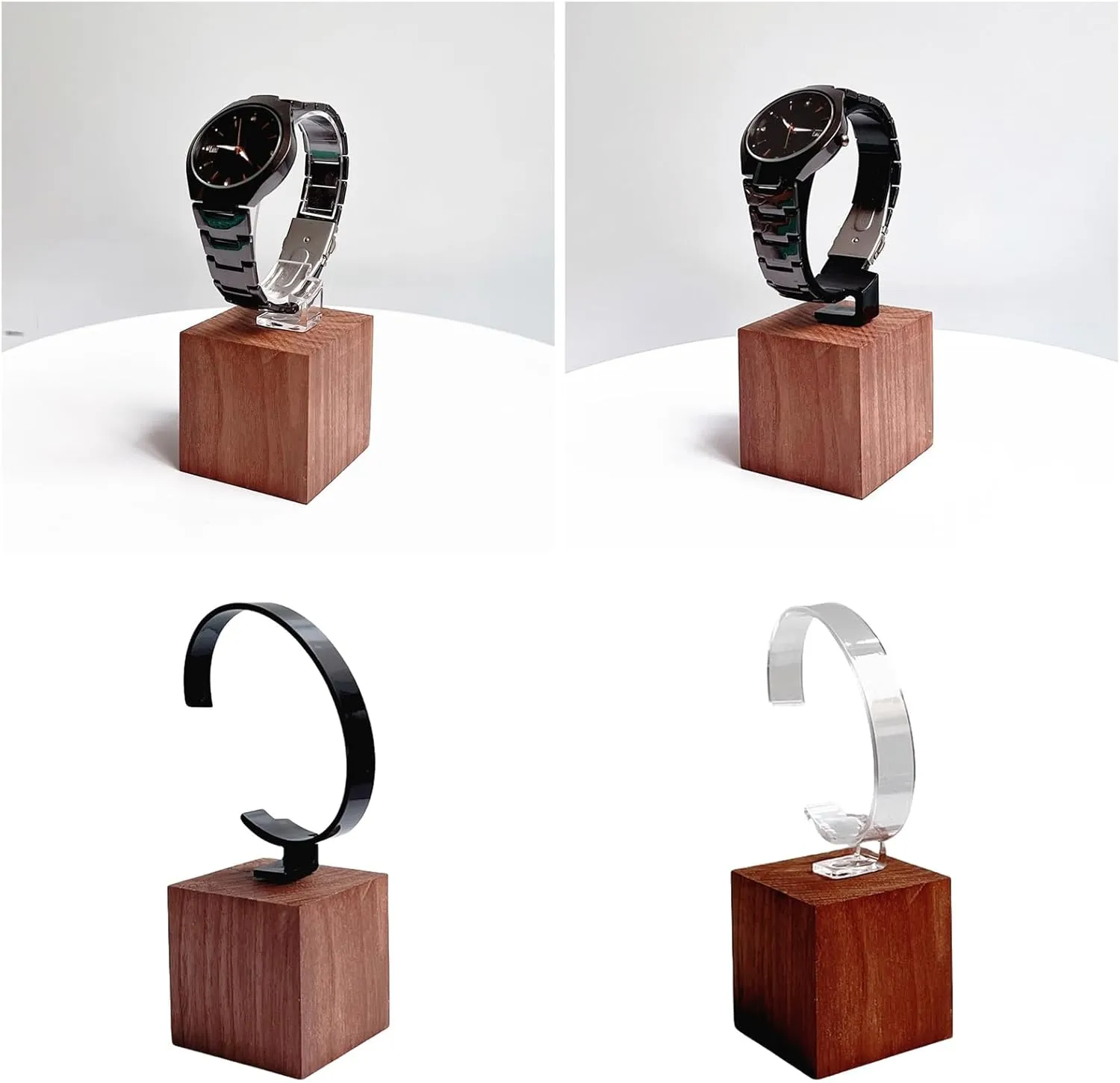 Shaped Organiser for Timepiece Space Saving Jewelry Display Stand Elegant Walnut Watch Holder with Wood Base Stylish repertory duplicate C 