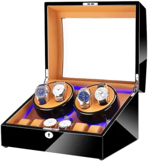 Shell Piano Paint Exterior, 4 Rotation Modes abandon rush Watch Winder for Automatic Watches A Watch Winder for 4 Watches   6 Storage, with LED Light, Quiet Motor, Wood 