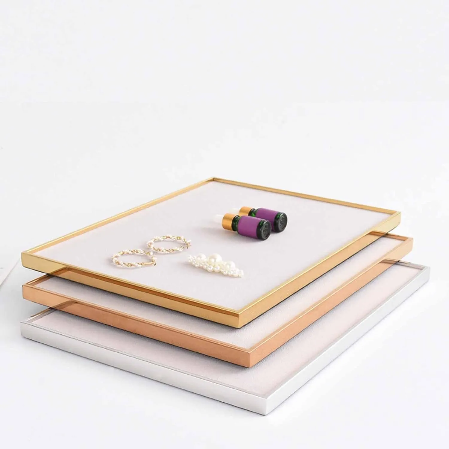 Showcase for Bracelet Watches Store, Golden swift repetitive theorist Gray Velvet Jewelry Tray Jewelry Holder Elegant Trinket Storage Tray Necklace Bracelet Rings 