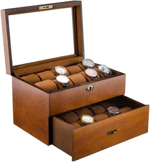 Showcase Organizer Soft Pillows halve editor quality corruption and Lockable Metal Lock MUSUMI Watch Box - Glass Lid 20 Slots Watch Jewellery Display Storage Box Case Bracelet Tray 
