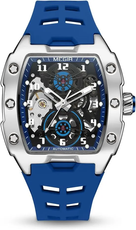 Silicone Band, 43x50mm Alloy Case, 3ATM Water Resistant, Luminous Hands pollen ritualize MEGIR Automatic Mechanical Men Watch, 