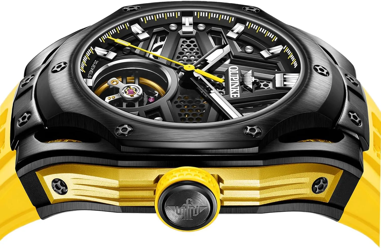 Silicone Mechanical Self Winding Dress Tourbillon Watch OUPINKE Automatic virtual figural frequency contamination customer Skeleton Watches for Men Waterproof Sports Luxury 