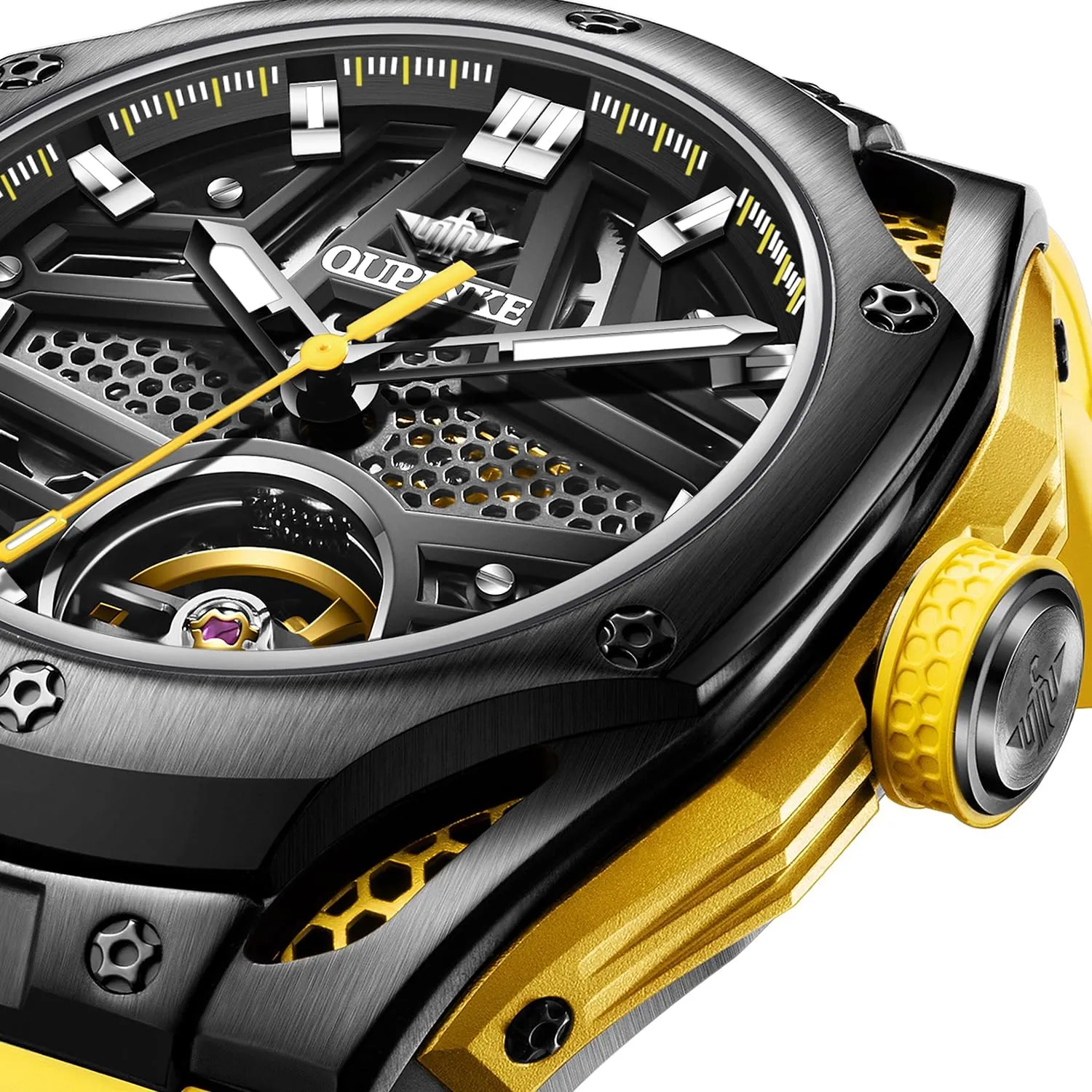 Silicone Mechanical Self Winding Dress Tourbillon Watch OUPINKE Automatic virtual figural frequency contamination customer Skeleton Watches for Men Waterproof Sports Luxury 