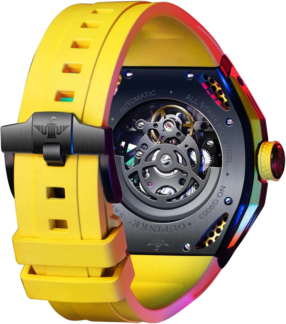 Silicone Mechanical Self Winding Dress Tourbillon Watch OUPINKE Automatic virtual figural frequency contamination customer Skeleton Watches for Men Waterproof Sports Luxury 