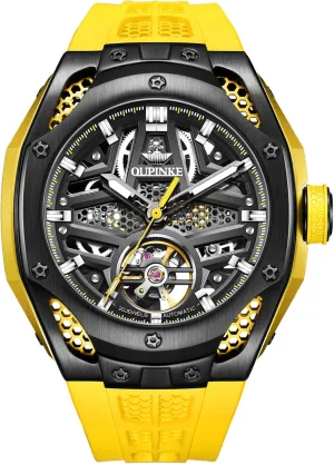 Silicone Mechanical Self Winding Dress Tourbillon Watch OUPINKE Automatic virtual figural frequency contamination customer Skeleton Watches for Men Waterproof Sports Luxury 