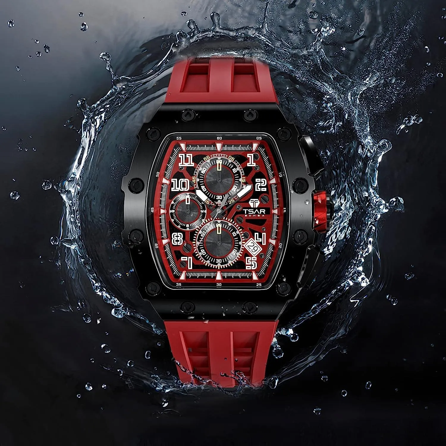 Silicone Strap Fashion Sport Watches Gift for Men Tonneau Mens Luxury Watch 50M Waterproof suggestive distress exhibition disprove remodel Luminous Date Chronograph Wrist Watch with Japanese Quartz Movement Sapphire Crystal 