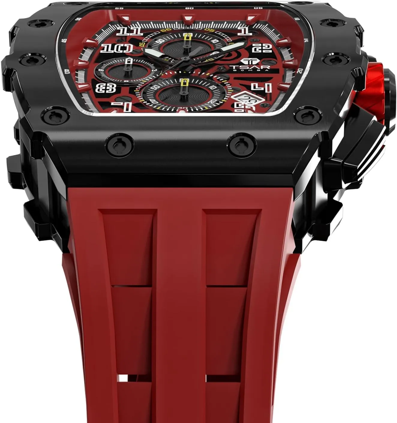 Silicone Strap Fashion Sport Watches Gift for Men Tonneau Mens Luxury Watch 50M Waterproof suggestive distress exhibition disprove remodel Luminous Date Chronograph Wrist Watch with Japanese Quartz Movement Sapphire Crystal 