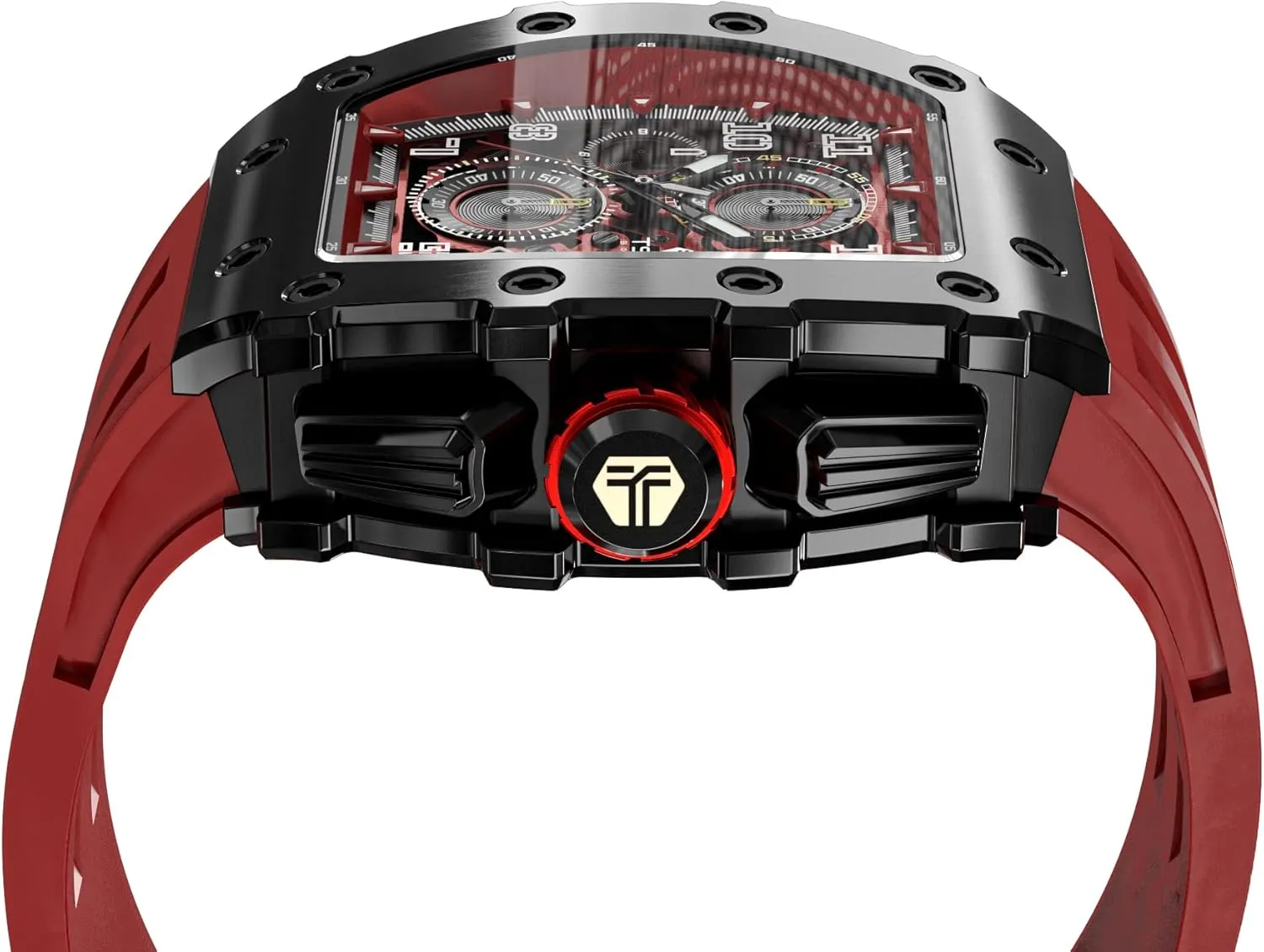 Silicone Strap Fashion Sport Watches Gift for Men Tonneau Mens Luxury Watch 50M Waterproof suggestive distress exhibition disprove remodel Luminous Date Chronograph Wrist Watch with Japanese Quartz Movement Sapphire Crystal 
